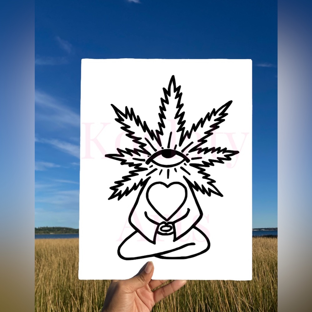Paint Your Own Hemp Leaf Meditating Canvas , Sip and Paint Canvas, Home Decor